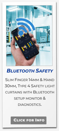 Bluetooth Safety  Slim Finger 14mm & Hand 30mm, Type 4 Safety light curtains with Bluetooth setup monitor & diagnostics.  Click for Info